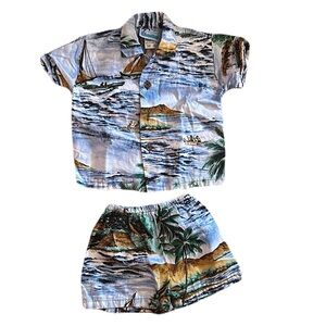 Hawaiian Print RJC Baby Outfit Shirt Shorts Cotton Matching Set Sz 18m